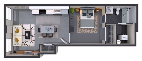 Floor plan for 1 bed, 1 bath, 483 sqft